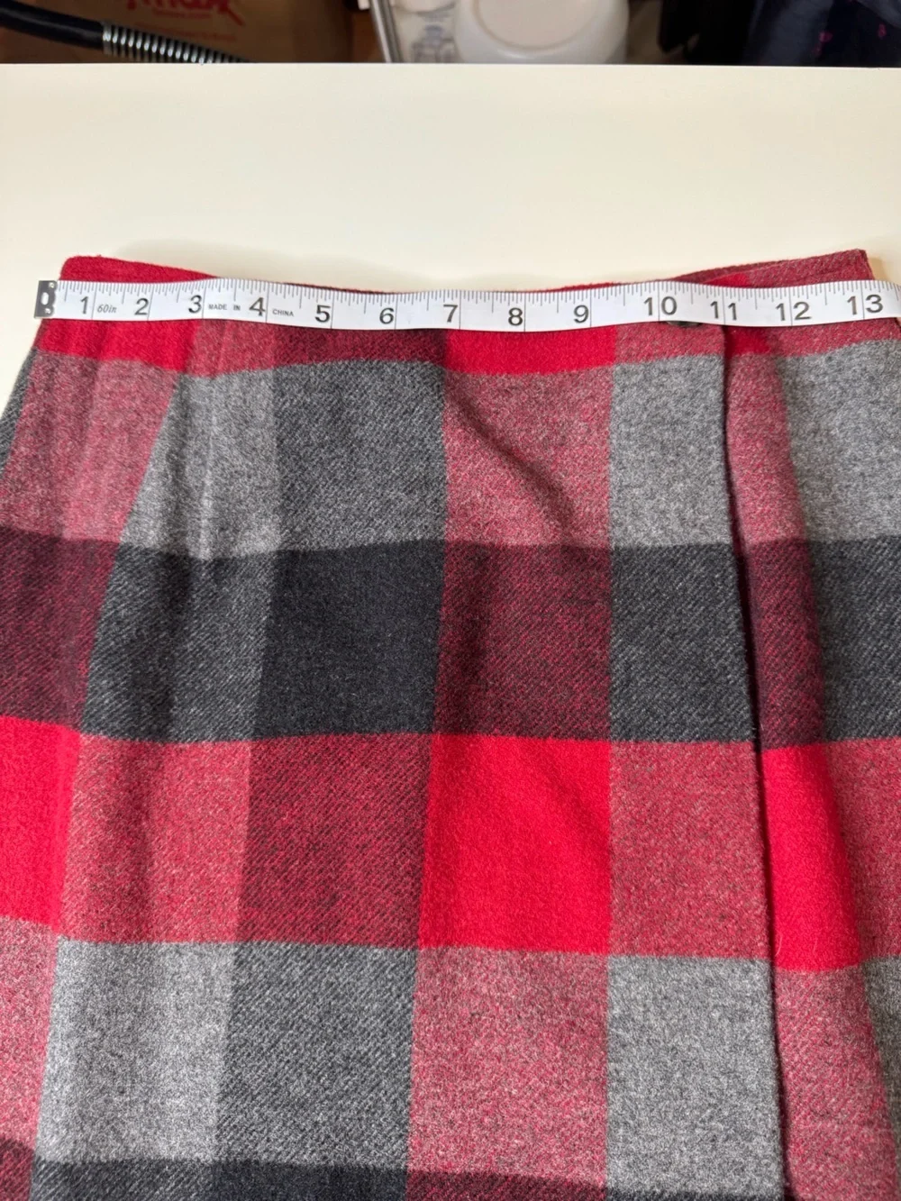 Vintage Old Navy Plaid Wool Blend Wrap Midi Skirt Size 4 Red Gray Black